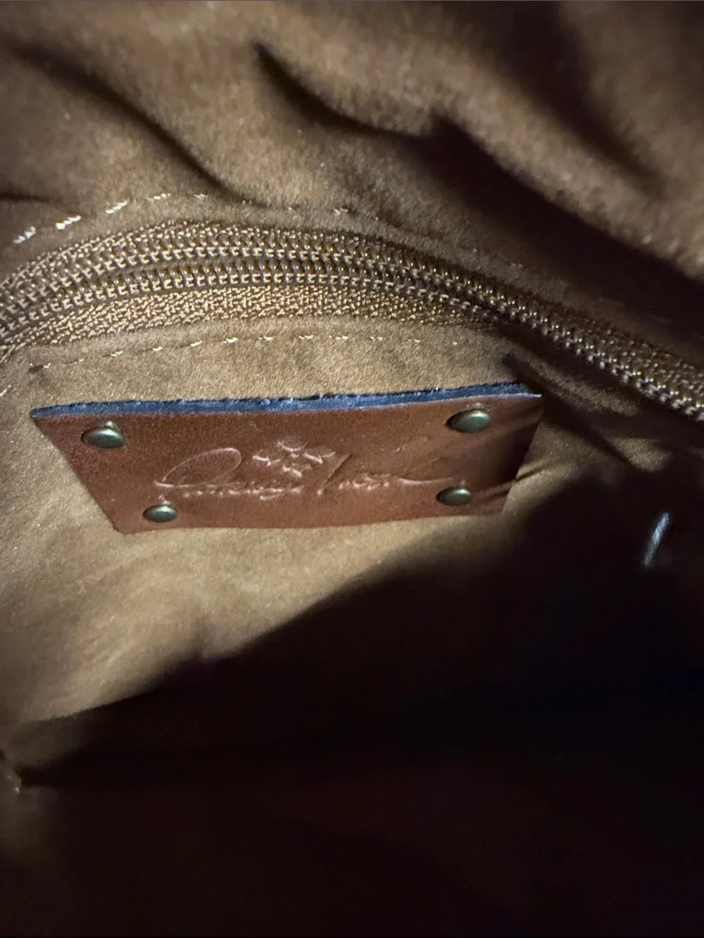 Patricia Nash Tan Cognac Map-Print Leather Zip Wristlet